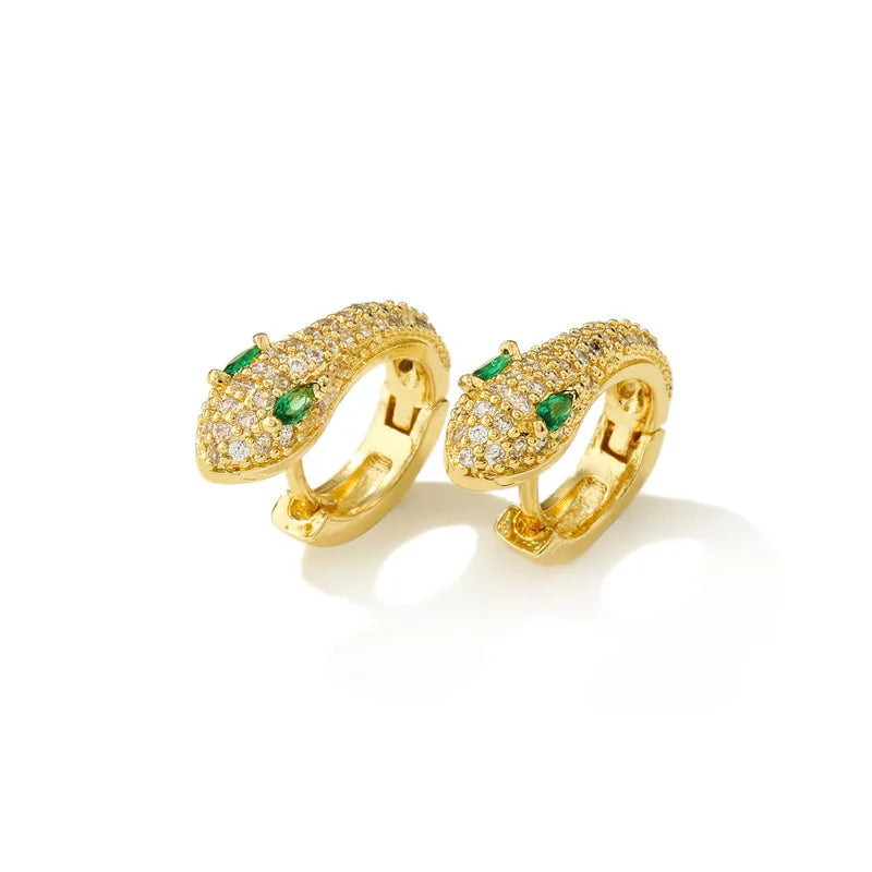 High Quality Colorful Crystal Zirconia Snake Earrings Punk Style Gold Color Small Hoop Earrings Jewelry