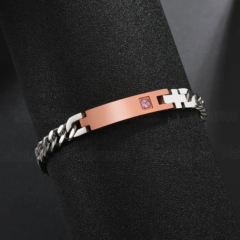 Nextvance Customized Engraving Nameplate Couple Bracelets on hand Stainless Steel Chain Bracelet  For Women Lovers  Jewelry Day
