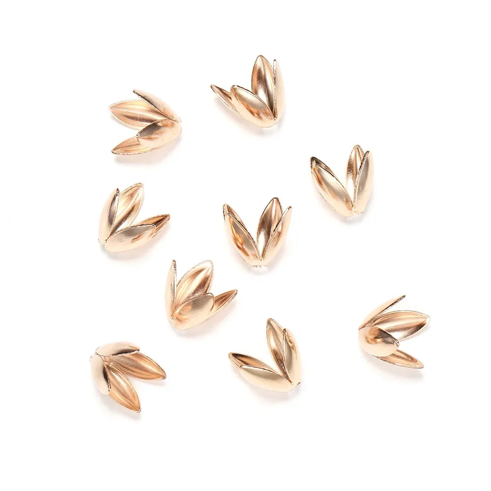100pcs/lot Four Leaves Flower Metal Bulk Loose Sparer Caps Petal Apart End Bead Caps For Jewelry Making Bracelet Findings