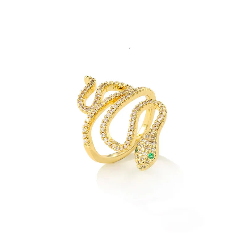 Fashion Gold Color Snake Ring For Women Girl Adjustable Exquisite Shiny Cubic Zirconia Finger Ring Wedding Jewelry Gift