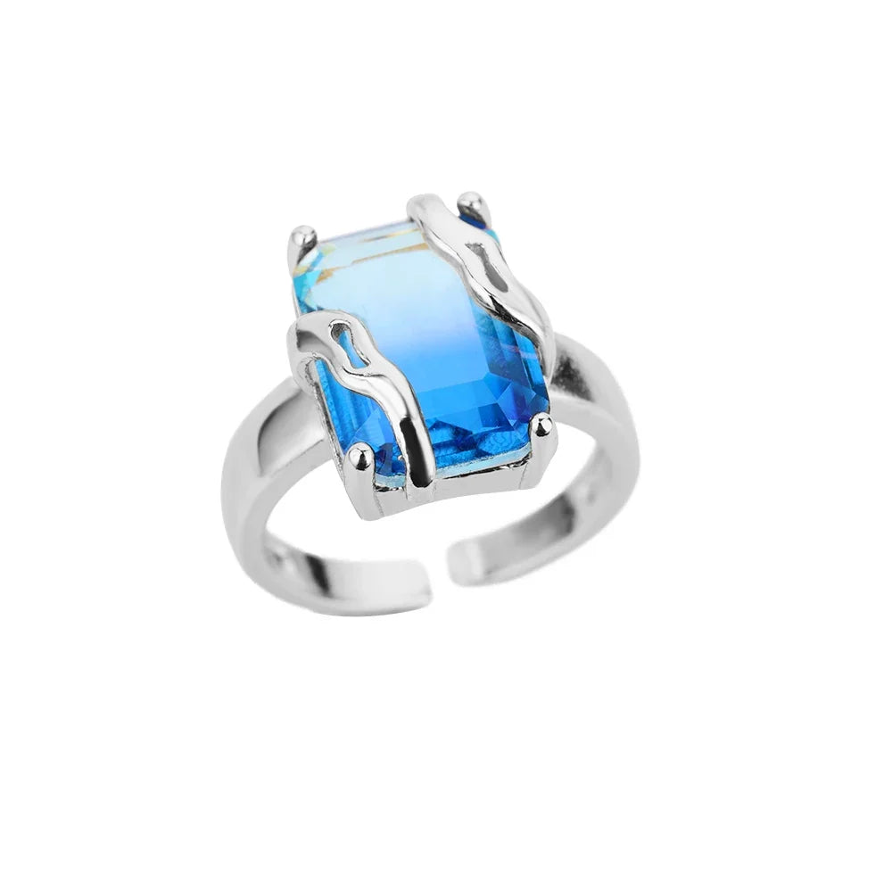 Cubic Zircon Blue Square Stone Rings For Women Stainless Steel Square Stone Finger Ring Party Aesthetic Valentine Jewelry Gift