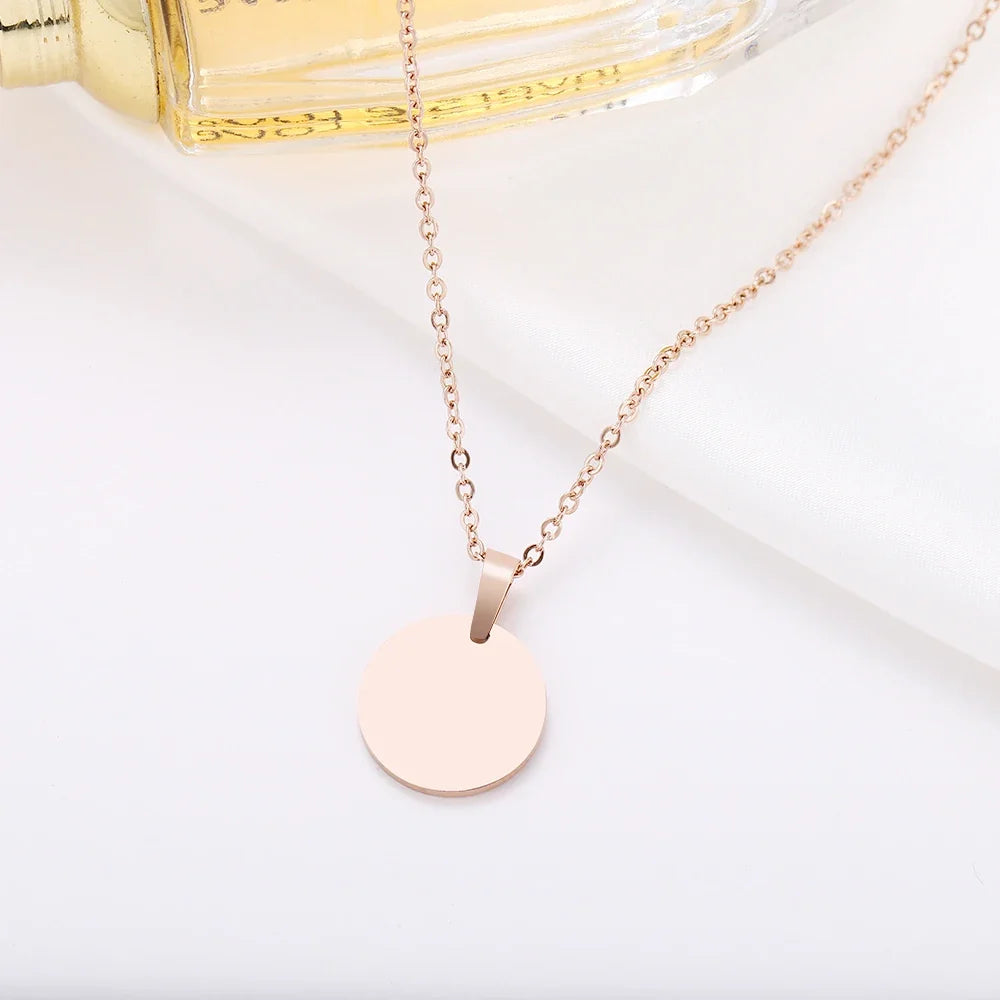 DOTIFI Stainless Steel Necklace Round Circle Pendant For Women Elegant Clavicle Rose Gol dNecklace Wedding Jewelry Wholesale
