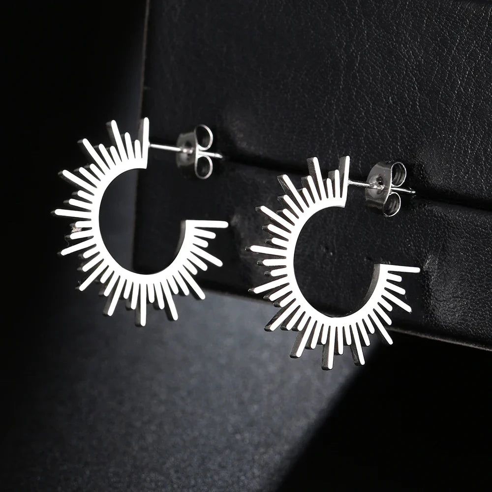 Stainless Steel Jewelry Geometric Earrings For Women Best Half Circle Spiked Femme Charm Earrings Party Best Wedding Gifts
