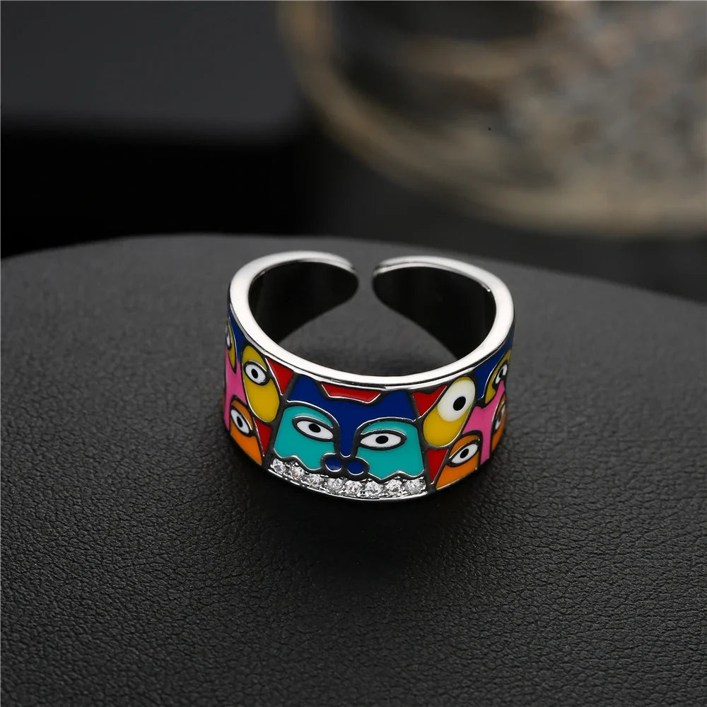 NEWBUY 2024 New Rings For Women White CZ Handmade Enamel Lovely Cat Unique Trendy Ring Party Fashion Jewelry