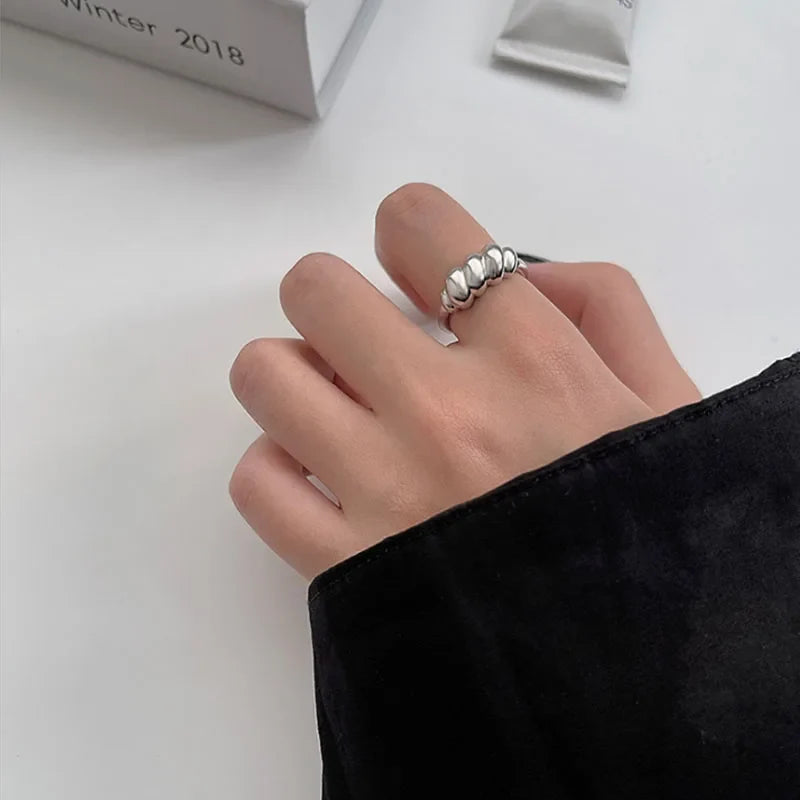 VENTFILLE 925 Silver New Thick Simple Wave Light-shaped Solid Double-layer Rings Trendy Couple Ring Female Gift