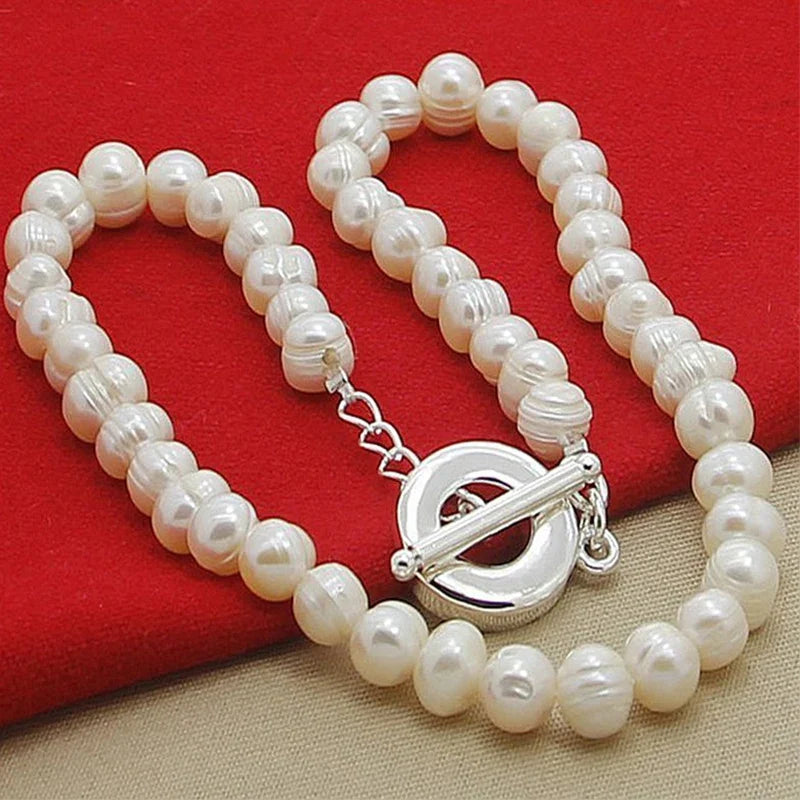 Aravant 925 Silver 8-9mm Freshwater Pearl Necklaces For Women Fashion Jewelry