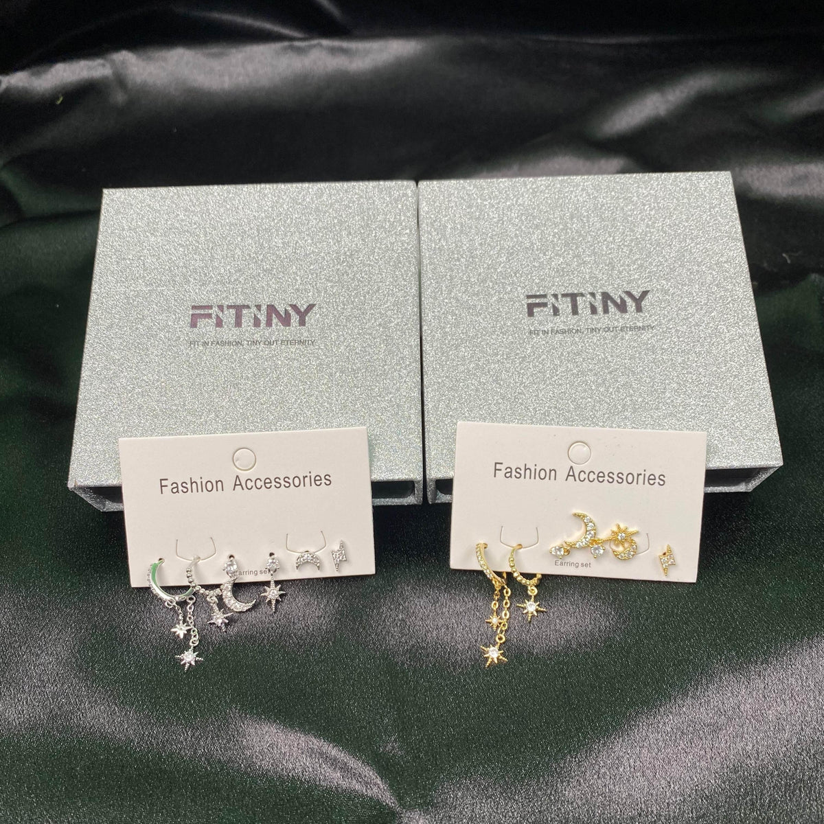 6pcs Celestial Star Moon Earrings Set, S925 Silver Posts, 18K Gold & White Gold Stud Drop Hoop, Stacked Lobe CZ Jewelry Gift Cubic Zirconia