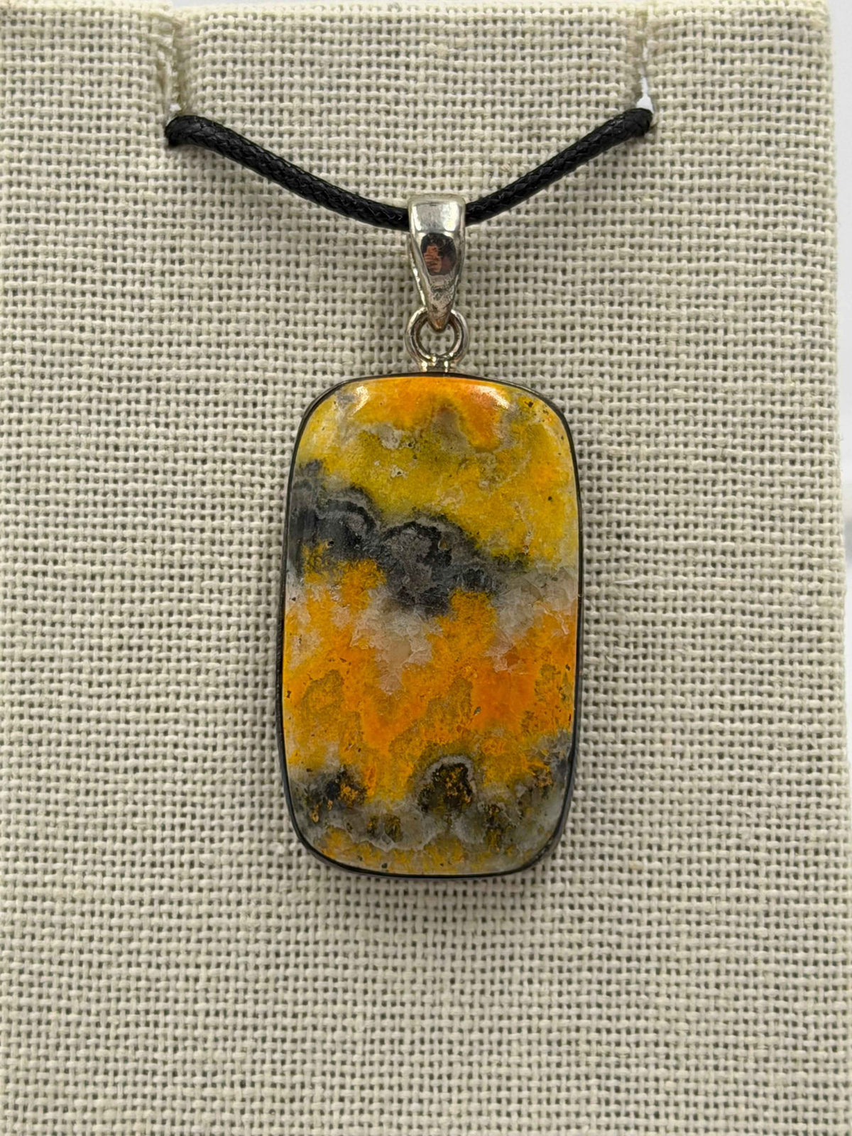 Sterling Silver Rectangle Bumblebee Jasper Pendant
