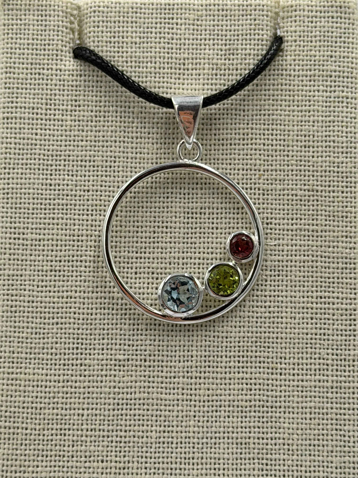 Sterling Silver Open Bubble Aquamarine, Peridot & Garnet Pendant