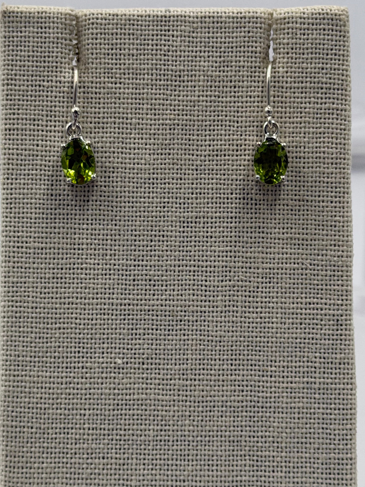 Sterling Silver Oval Peridot Dangle Earrings