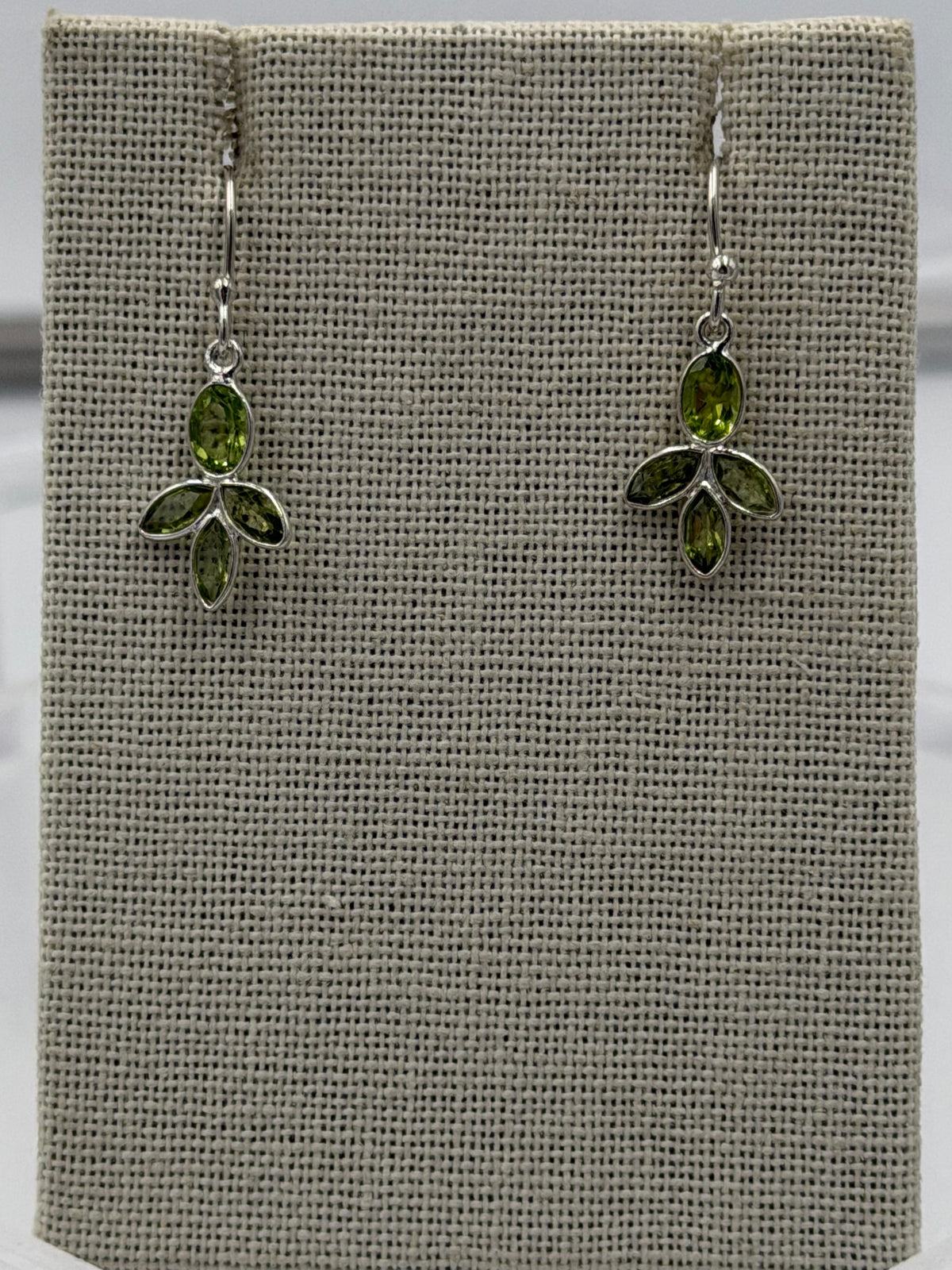 Sterling Silver Leaf Cluster Peridot Dangle Earrings