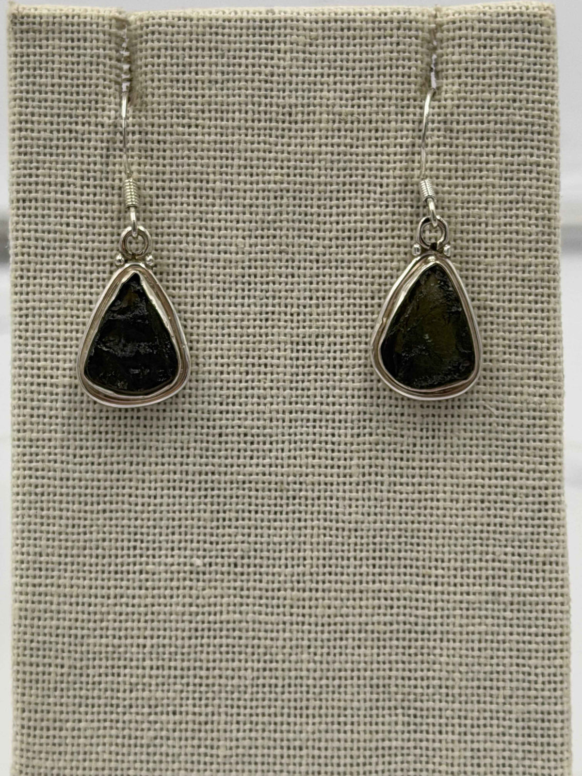 Sterling Silver Bezeled Moldavite Dangle Earrings