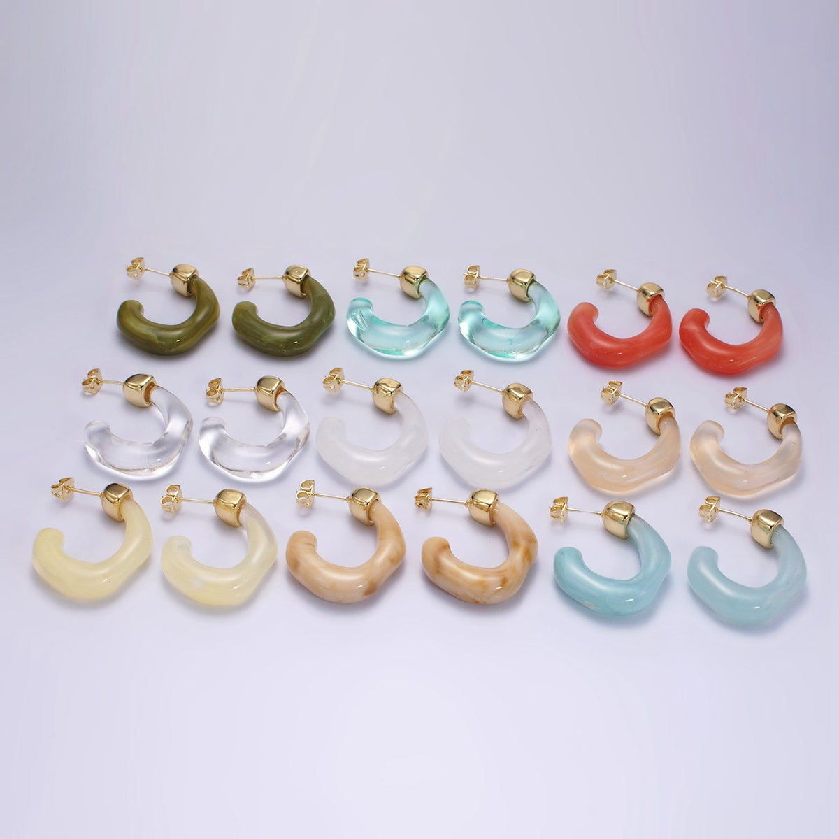 14K Gold Filled 30mm J-Shaped Resin Hoop Earrings | AE161 - AE167
