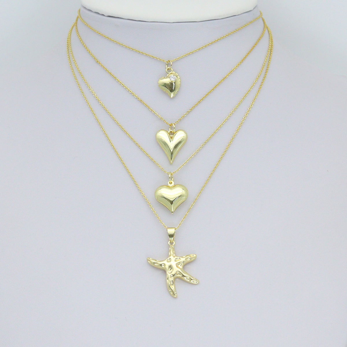 Gold Puffy Star Heart Passport Starfish Sun Charm Pendant,Sku#LD740