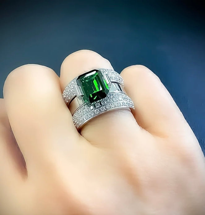 RG210GR B.Tiff 3 ct Green Emerald Cut Engagement Ring