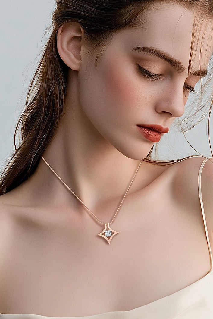 PT124RG B.Tiff Rose Gold Natal 1 ct Princess Cut Tension Pendant Necklace