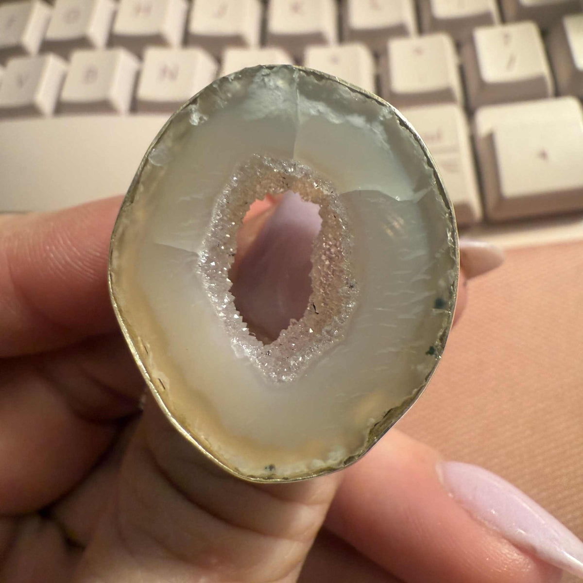 Sterling Silver Agate Slice Statement Ring – Size 9