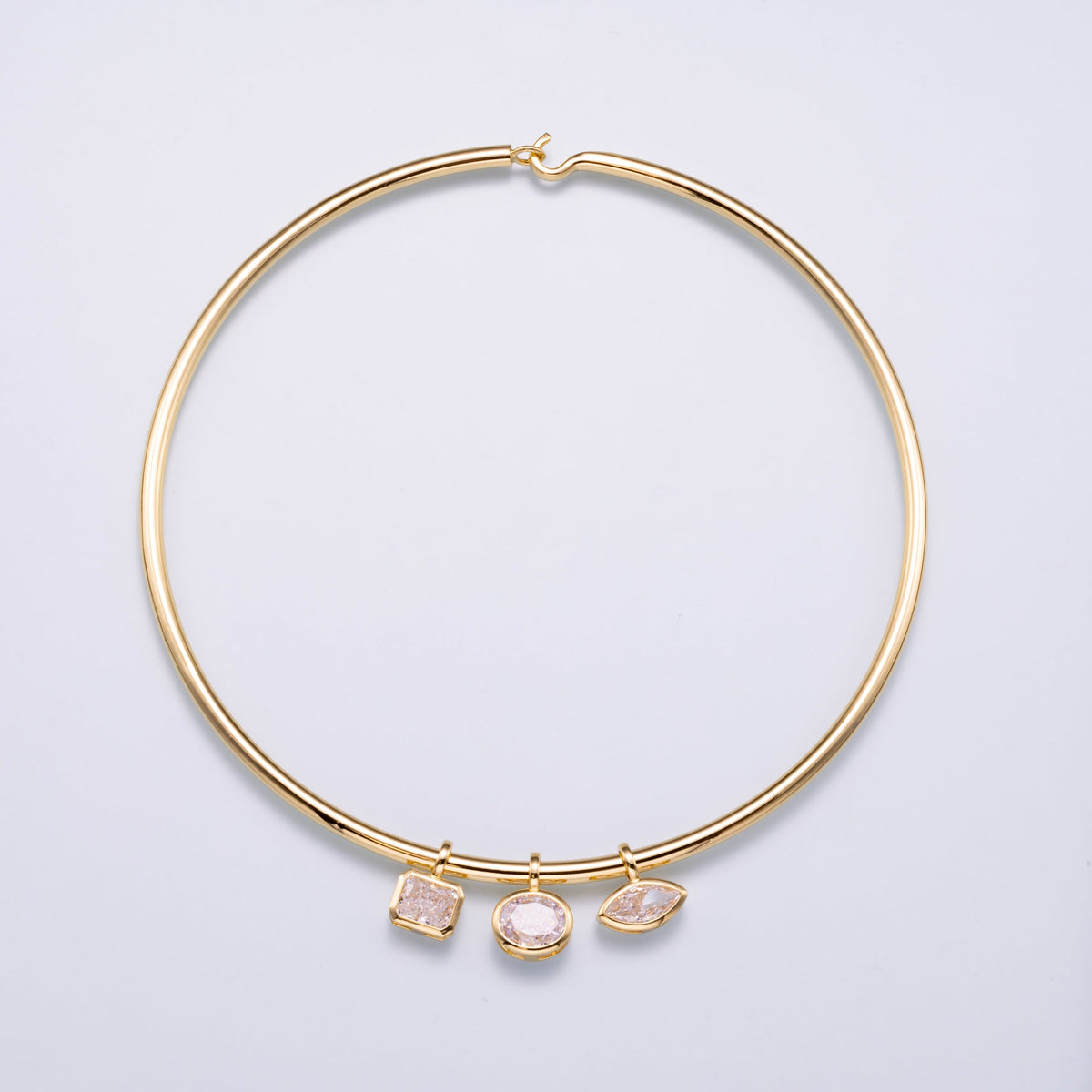 14K Gold Filled Clear Baguette, Oval, Marquise CZ Bezel Collar Chain Pendant in Gold & Silver | Charms-00750 ~ Charms-00752