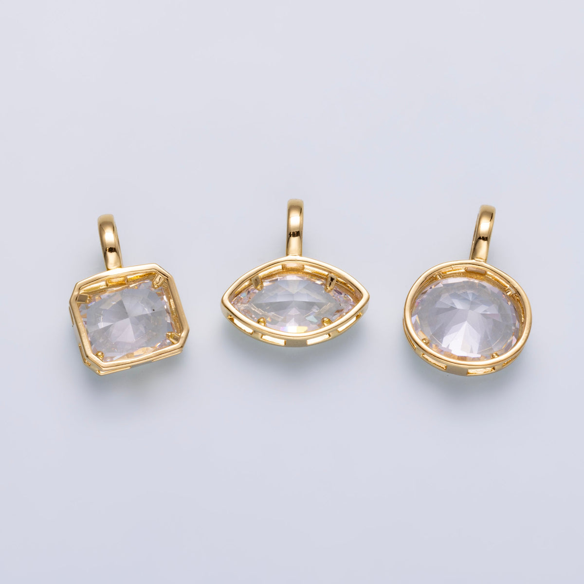 14K Gold Filled Clear Baguette, Oval, Marquise CZ Bezel Collar Chain Pendant in Gold & Silver | Charms-00750 ~ Charms-00752