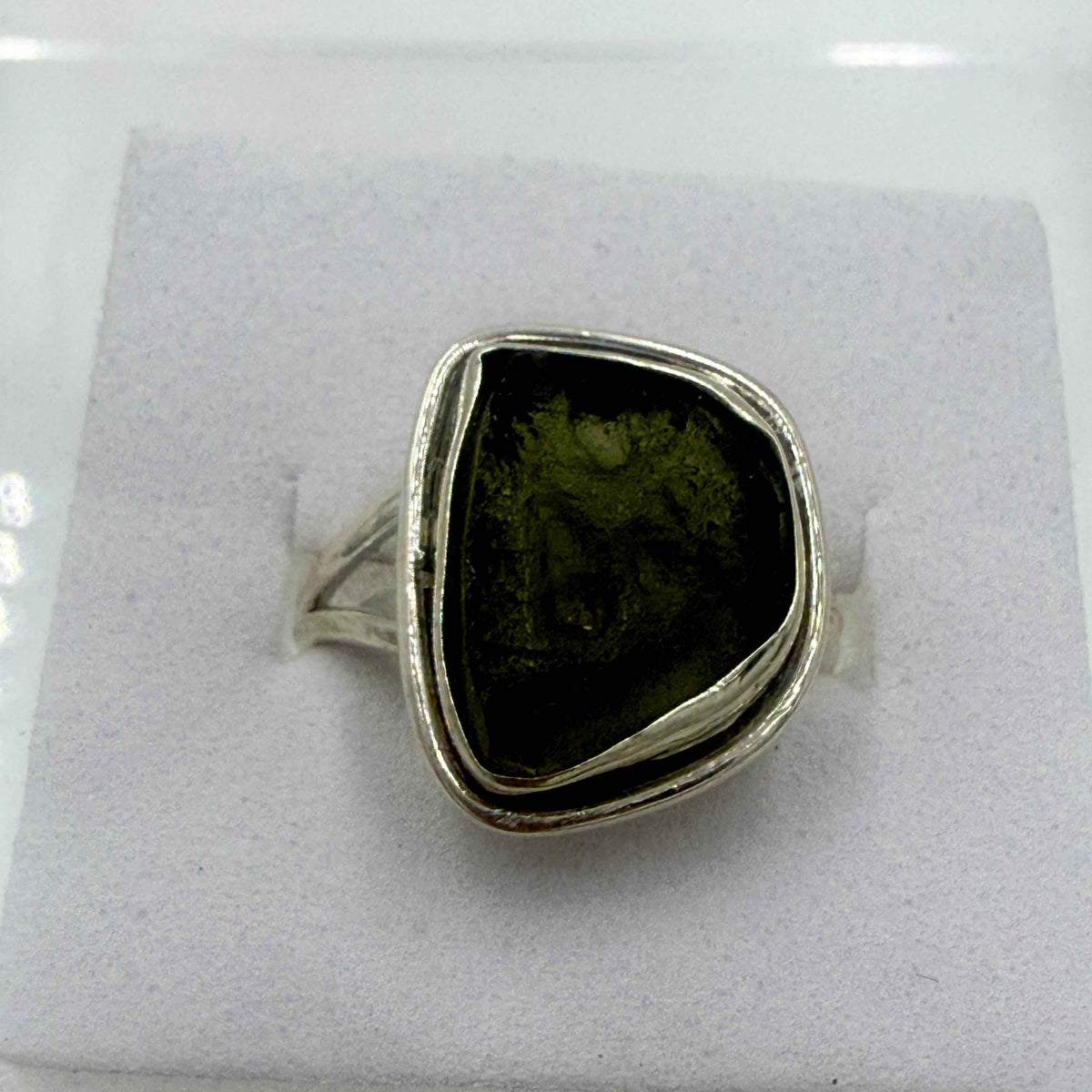 Sterling Silver Split Banded Moldavite Ring - Size 7 - Transformation, Growth & Awakening