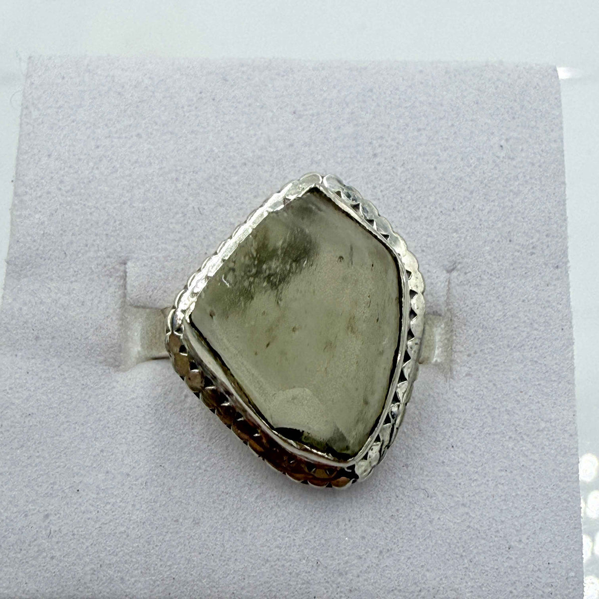 Sterling Silver Bezeled Libyan Desert Glass Ring - Size 6- Cosmic, Illuminating & Transformative
