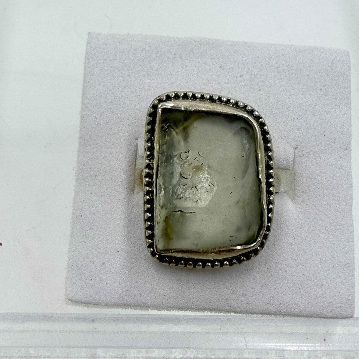 Sterling Silver Bezeled Libyan Desert Glass Ring - Size 7- Cosmic, Illuminating & Transformative
