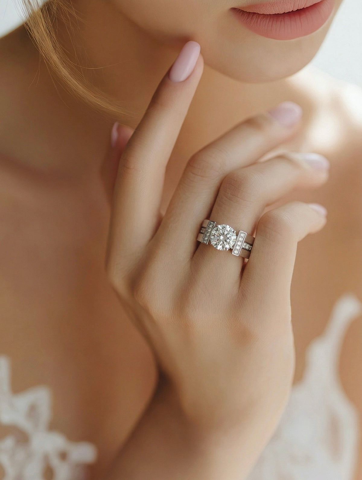 RG108MW B.Tiff 2ct Moissanite Round Solitaire Interlocking Engagement Ring