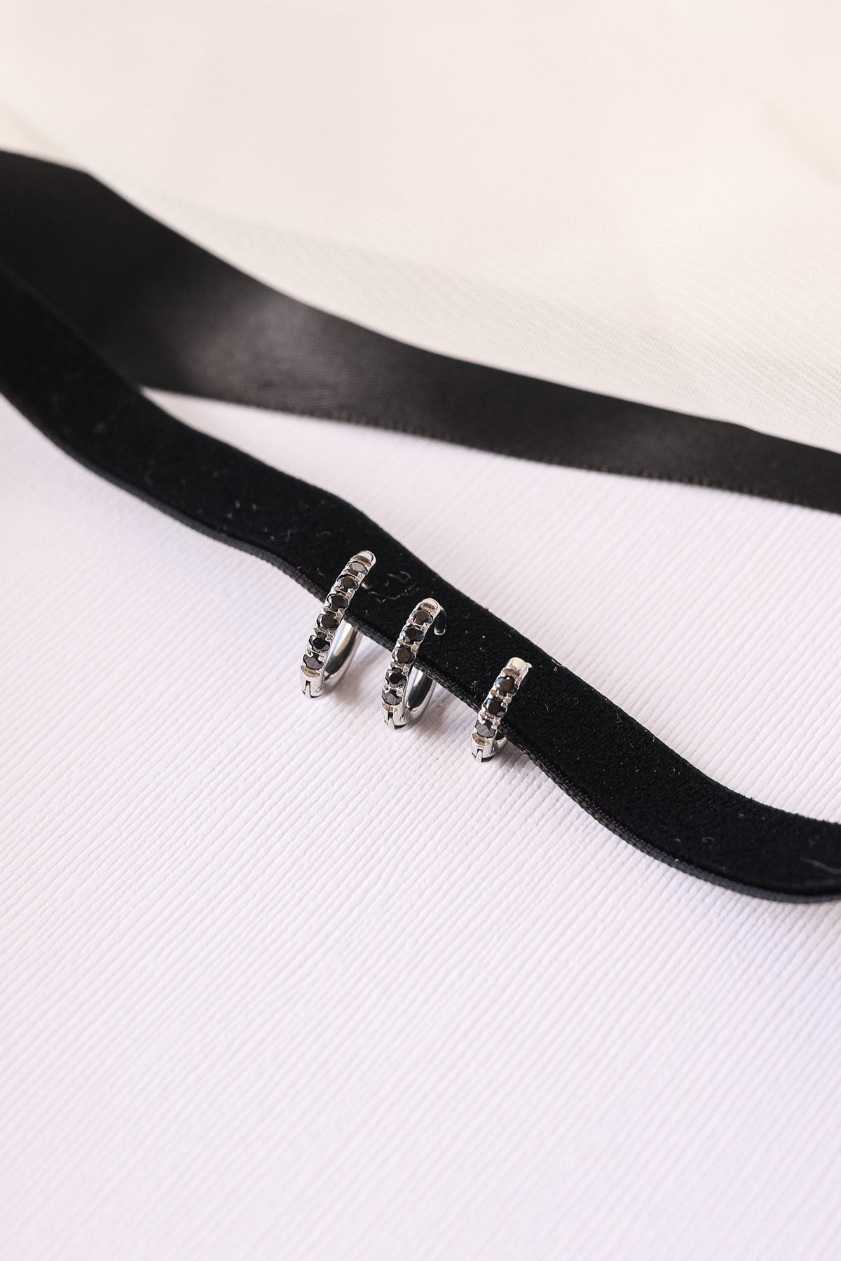 Micro Crystal Hoop in Black