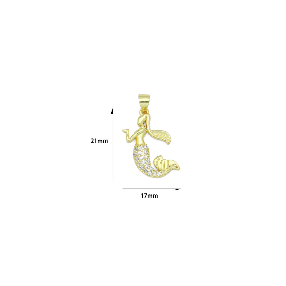 Clear CZ Gold Mermaid Charm Pendant,Sku#LX845