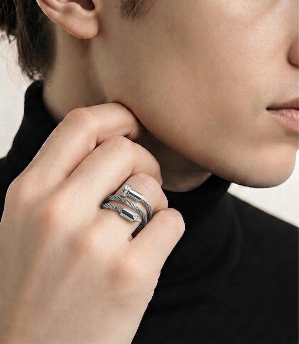 RG115W B.Tiff Pavé Pointe Cable Adjustable Ring