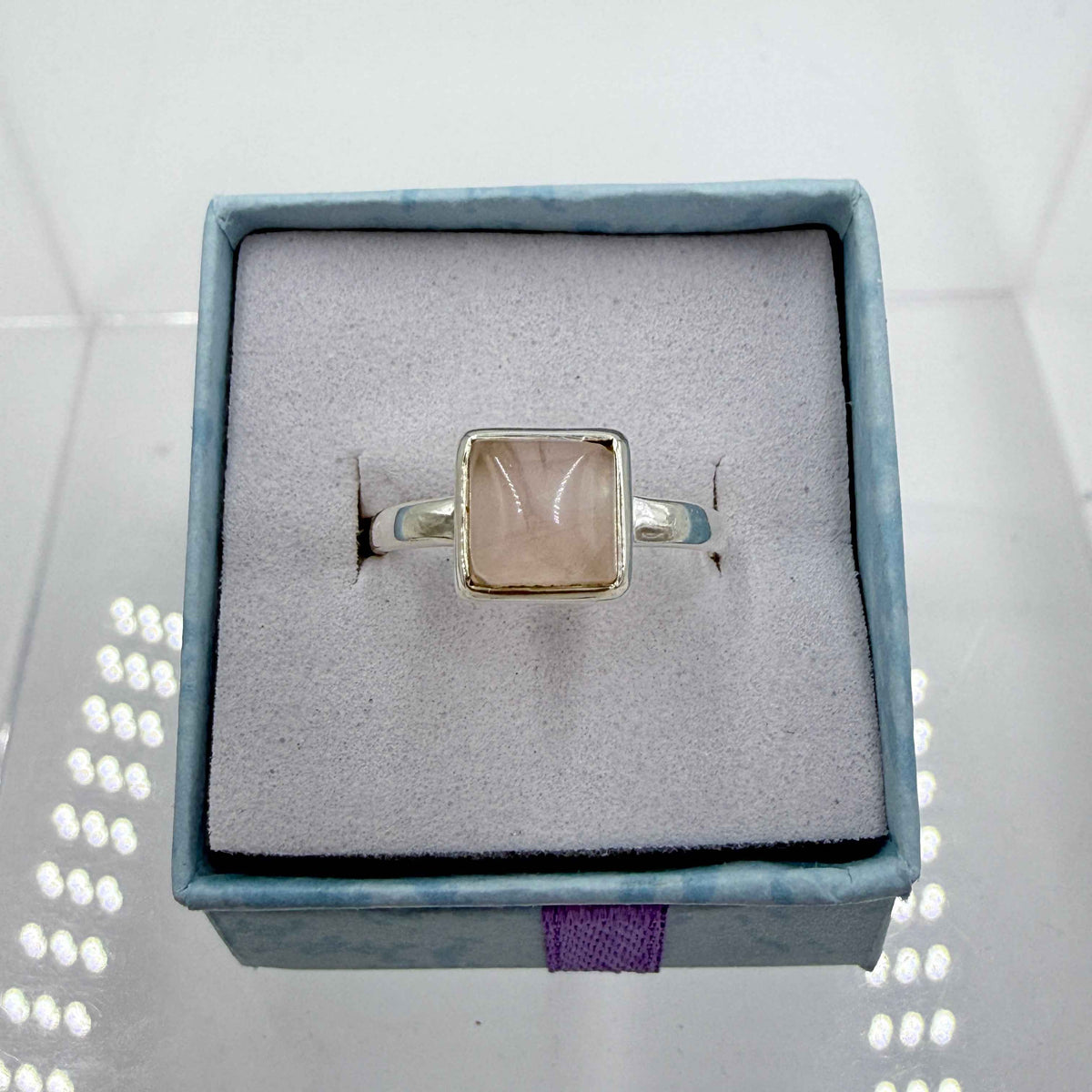 Sterling Silver Square Rose Quartz - Size 8 - Loving, Soothing & Heart Opening