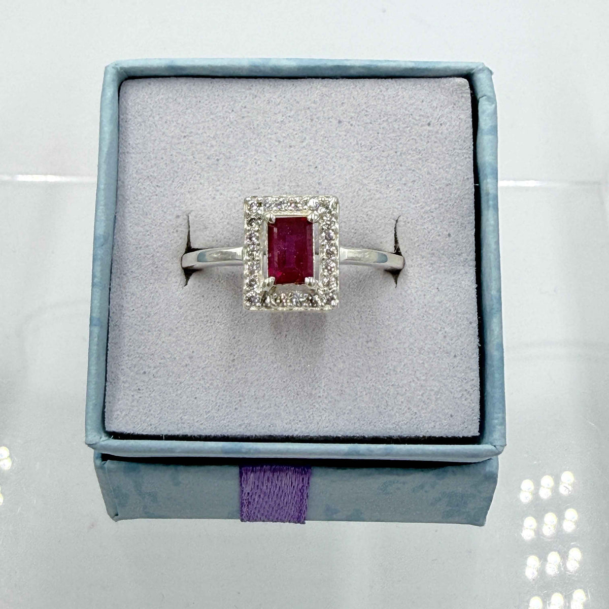 Sterling Silver Rectangular Ruby Ring - Size 8 - Passionate, Vital & Empowering