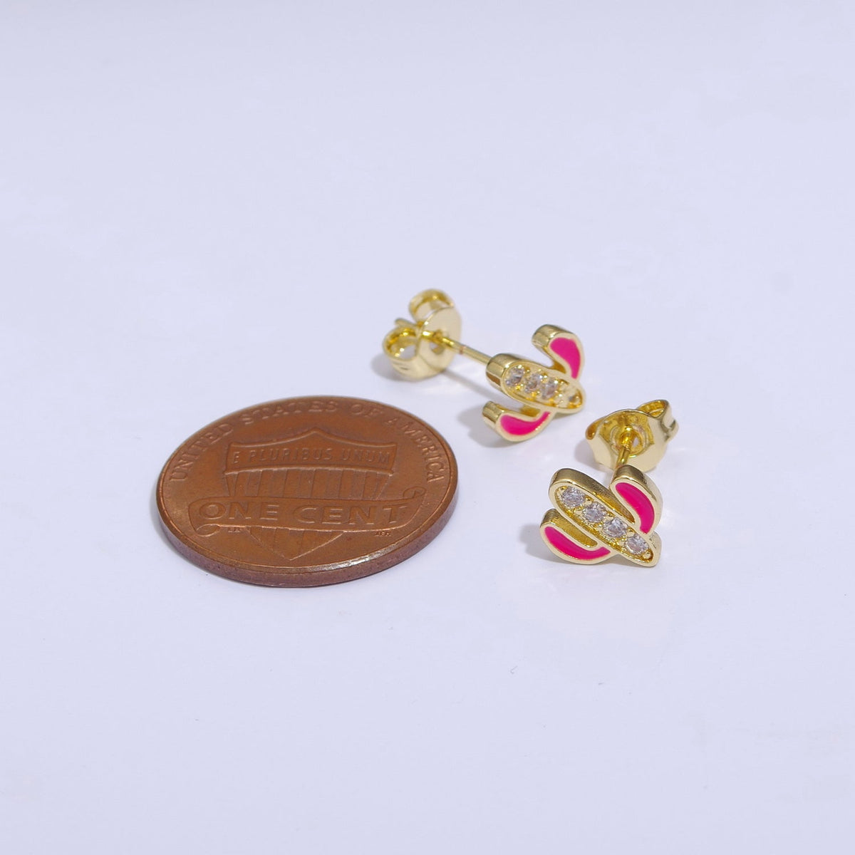 Green, Pink, Red, White Blue Enamel Micro Paved CZ Succulent Cactus Plant Desert Mini Stud Earrings | T145 - T149