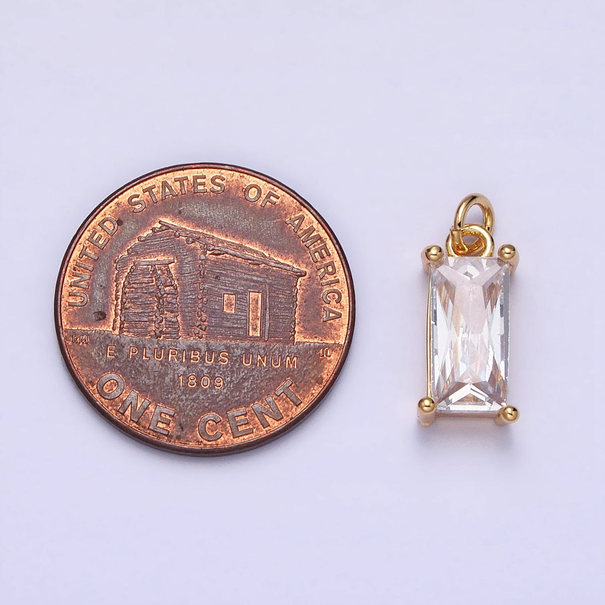16K Gold Filled 15.5mm Clear CZ Baguette Add-On Charm in Gold & Silver | AC1207 AC1208