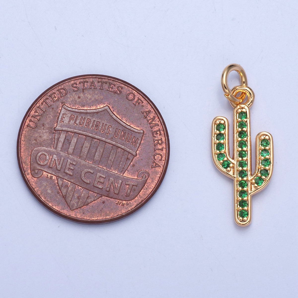 16K Gold Filled Clear, Green Micro Paved CZ Cactus Desert Plant Charm | X036 X037