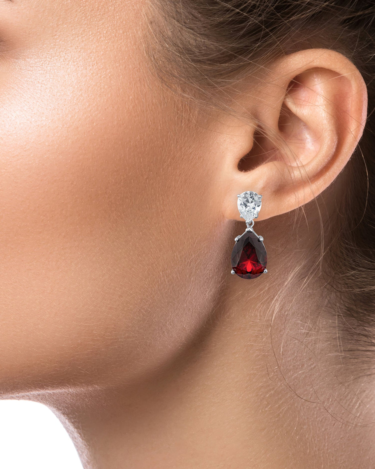 Double Pear CZ Drop with Ruby