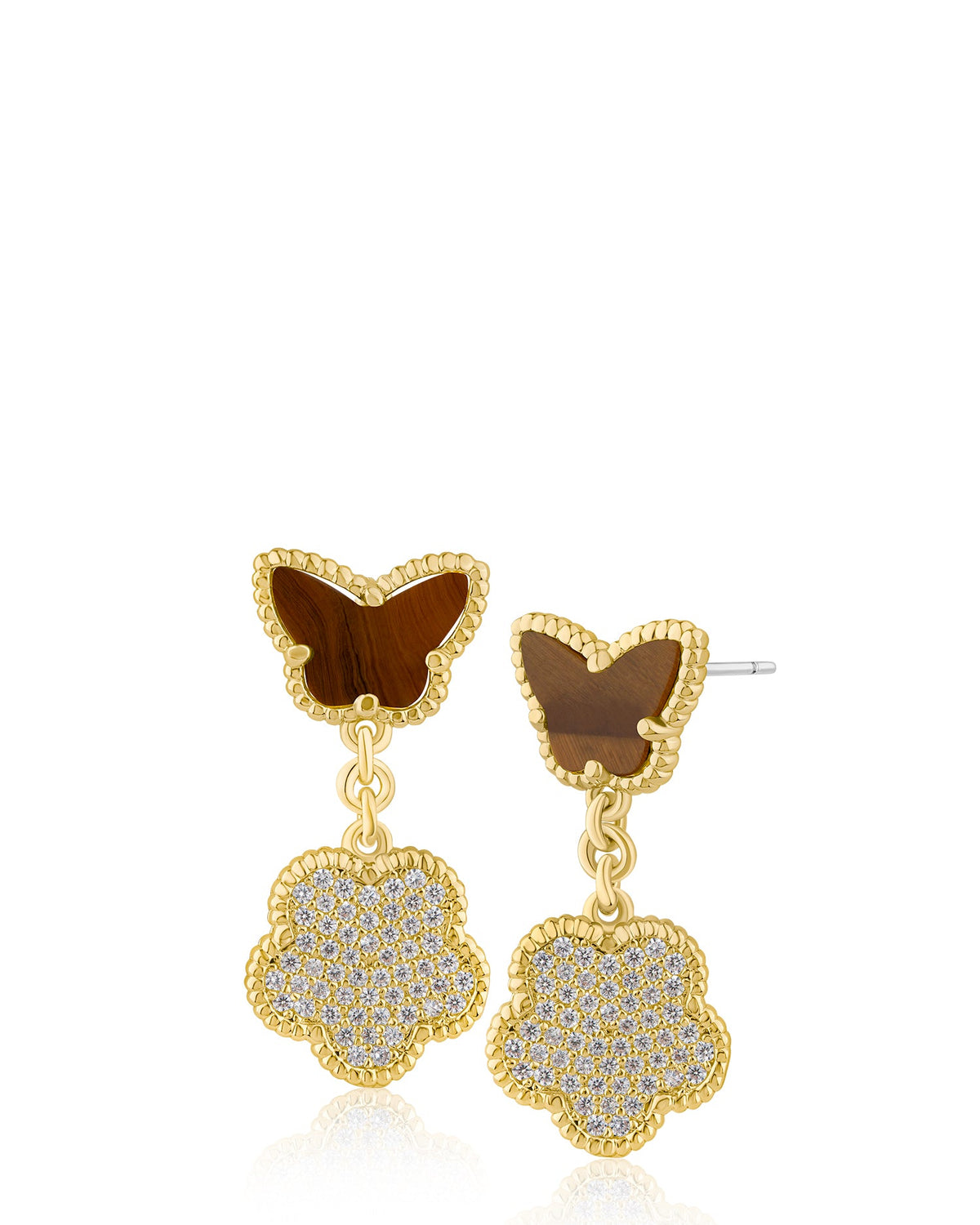 Butterfly and Clover Drop Earrings