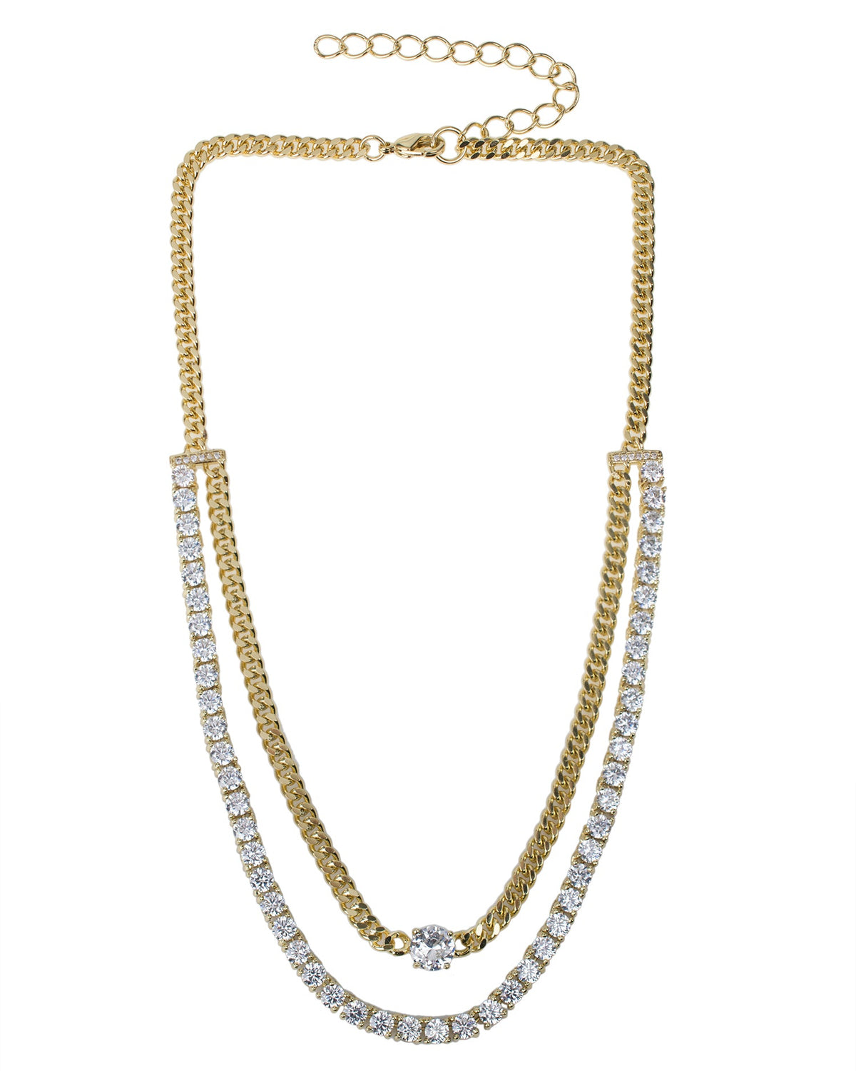CZ and Chain Double Stranded Necklace
