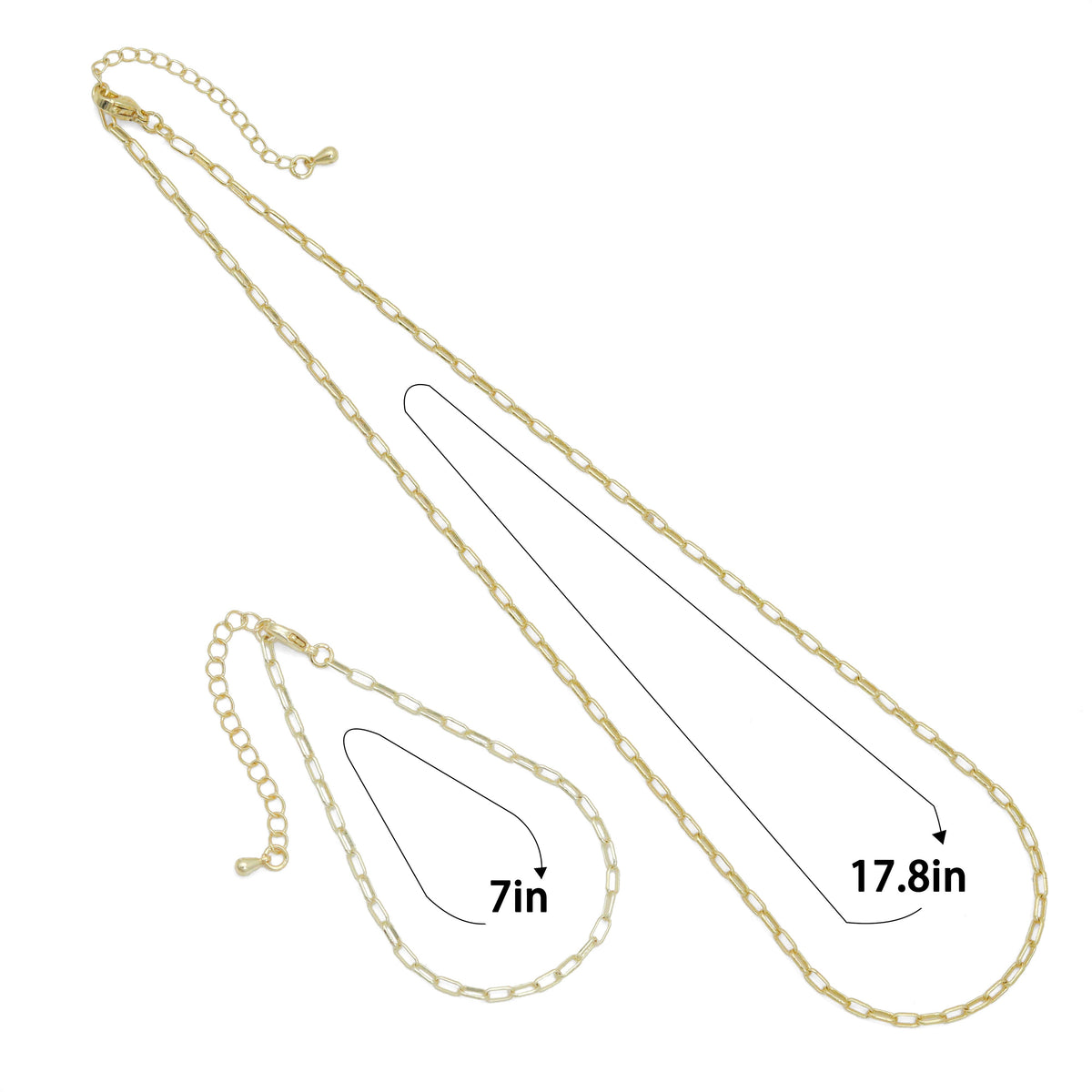 Thin Gold Silver Paperclip Link Chain Adjustable Necklace, Sku#LD488
