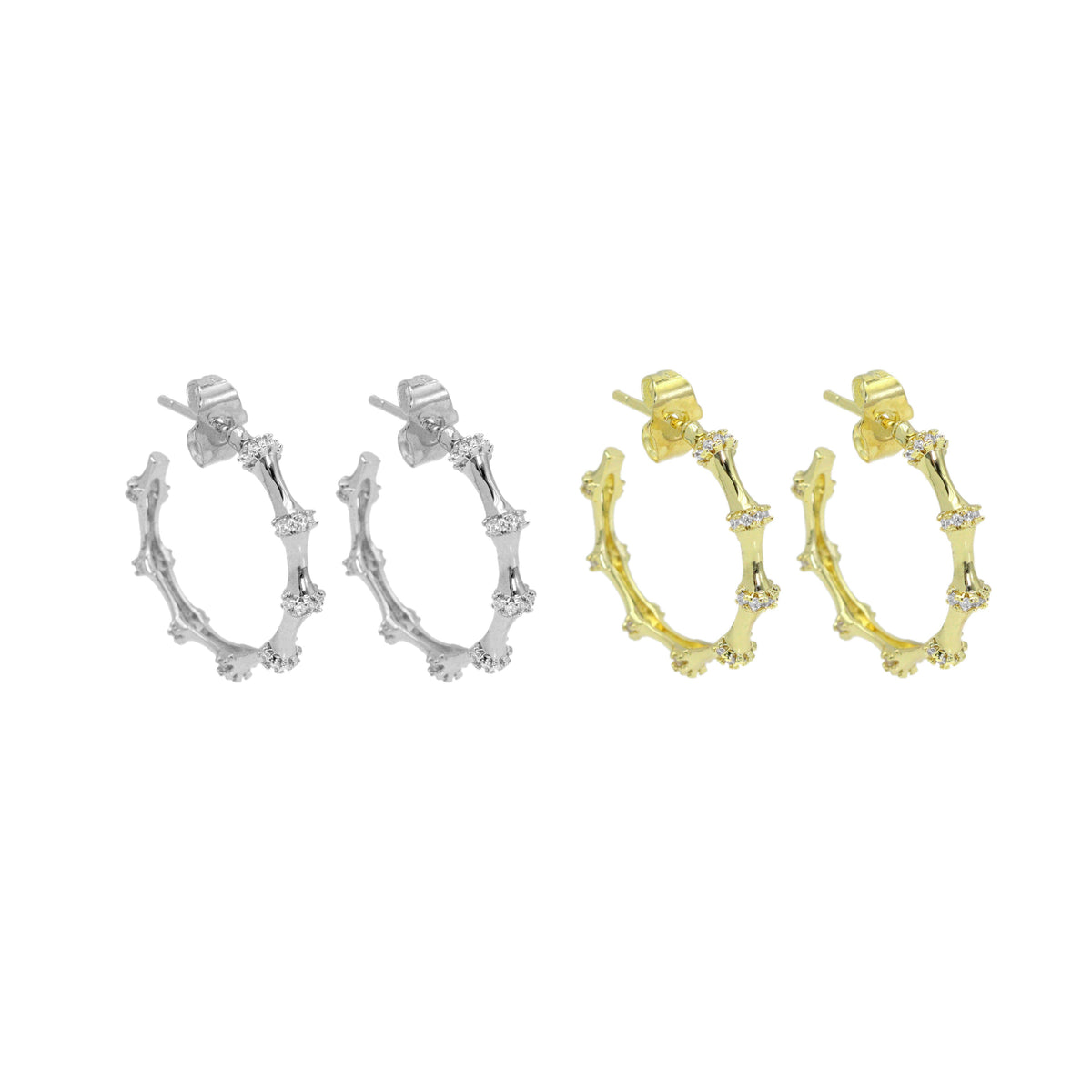 CZ Bamboo Joint Hoop Earrings, Sku#LD515