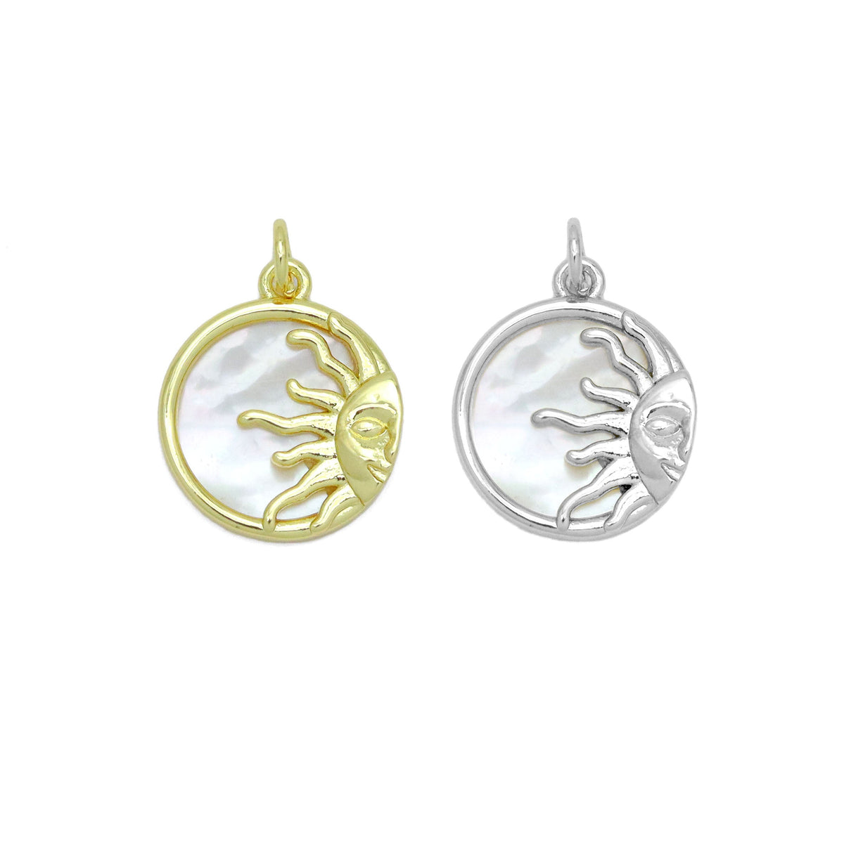 Gold Mother of Pearl Sun Coin Charm Pendant, Sku#LK1025