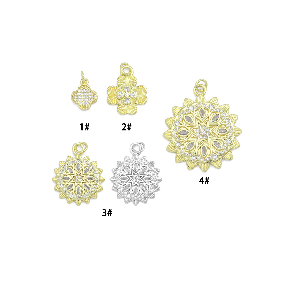 Gold Clear CZ Clover  Flower Charm Pendant,Sku#LK1259