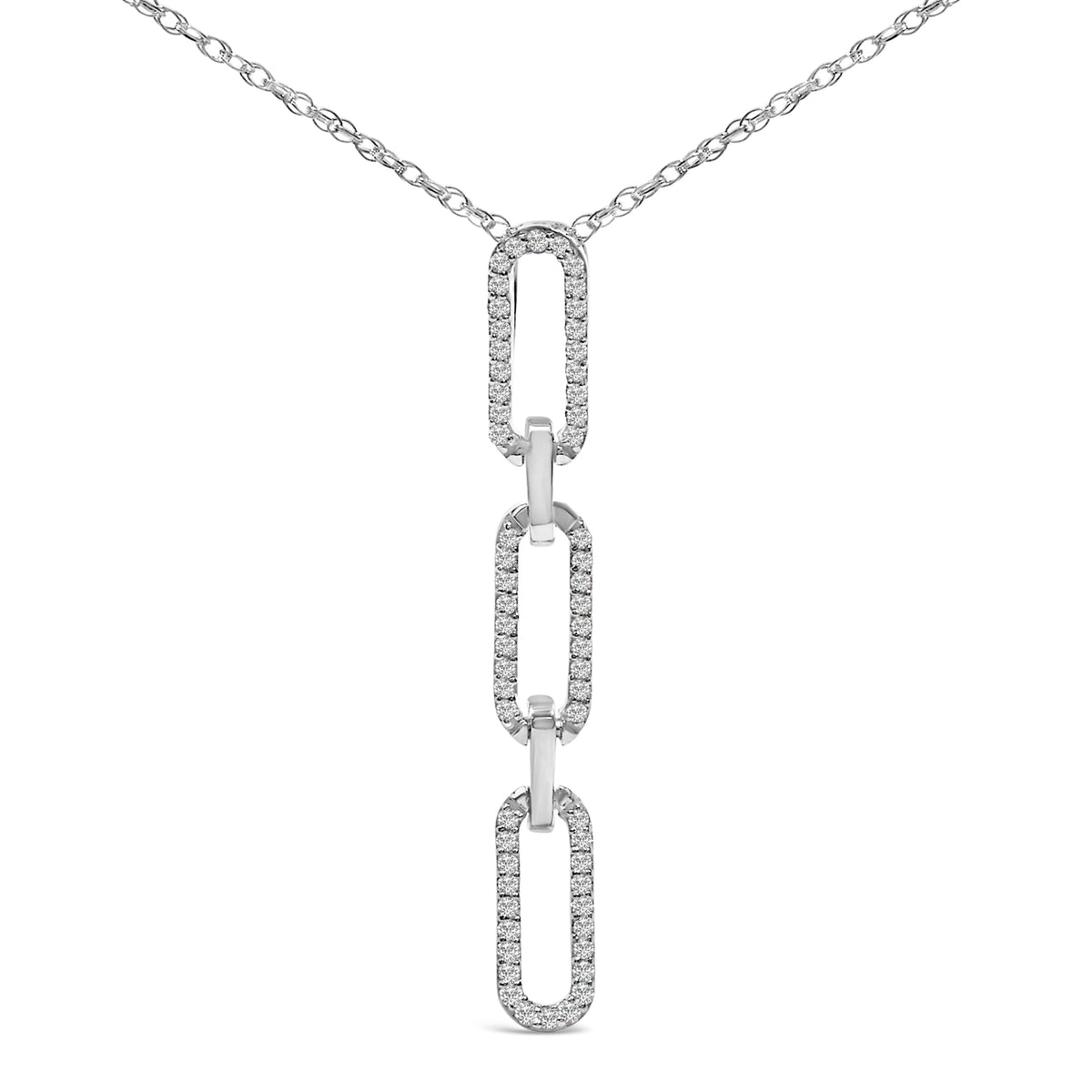 14K White Gold 1/10 Cttw Diamond Triple Paper Clip Pendant Necklace