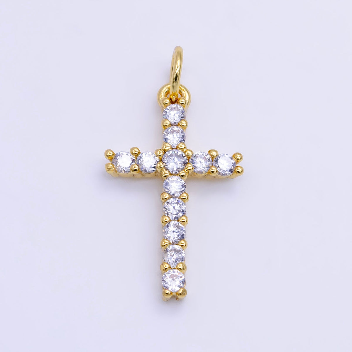 Dainty Cross Charm Pendant 14k Gold Filled CZ Micro Pave Small Silver Cross Charm Religious Jewelry Making Necklace Cubic Zirconia 24x11.5mm M-367