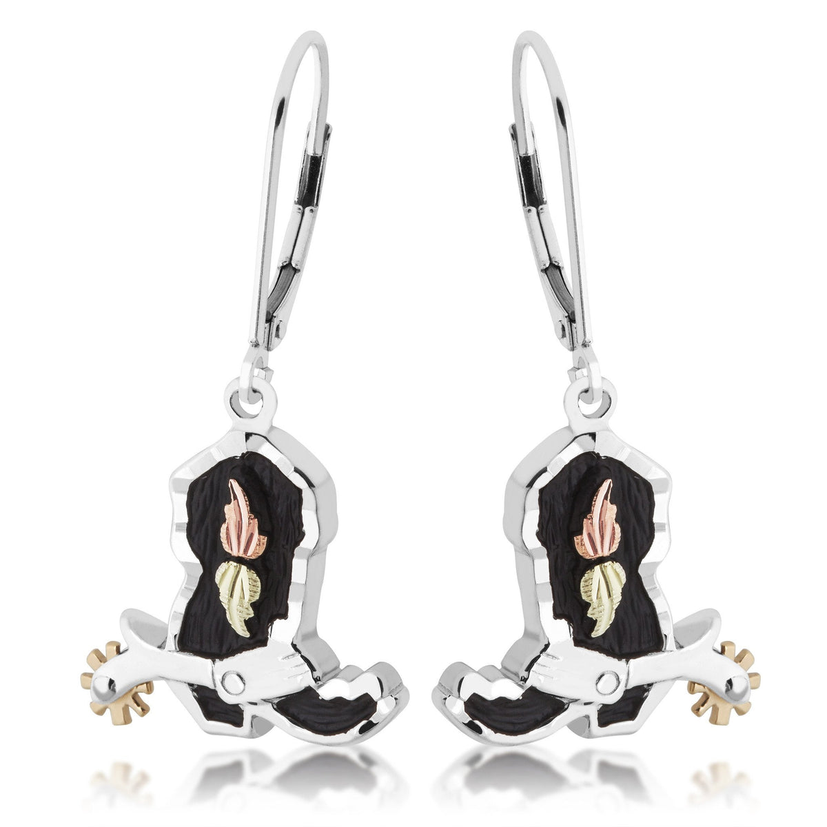Cowboy Boot - Sterling Silver Black Hills Gold Earrings