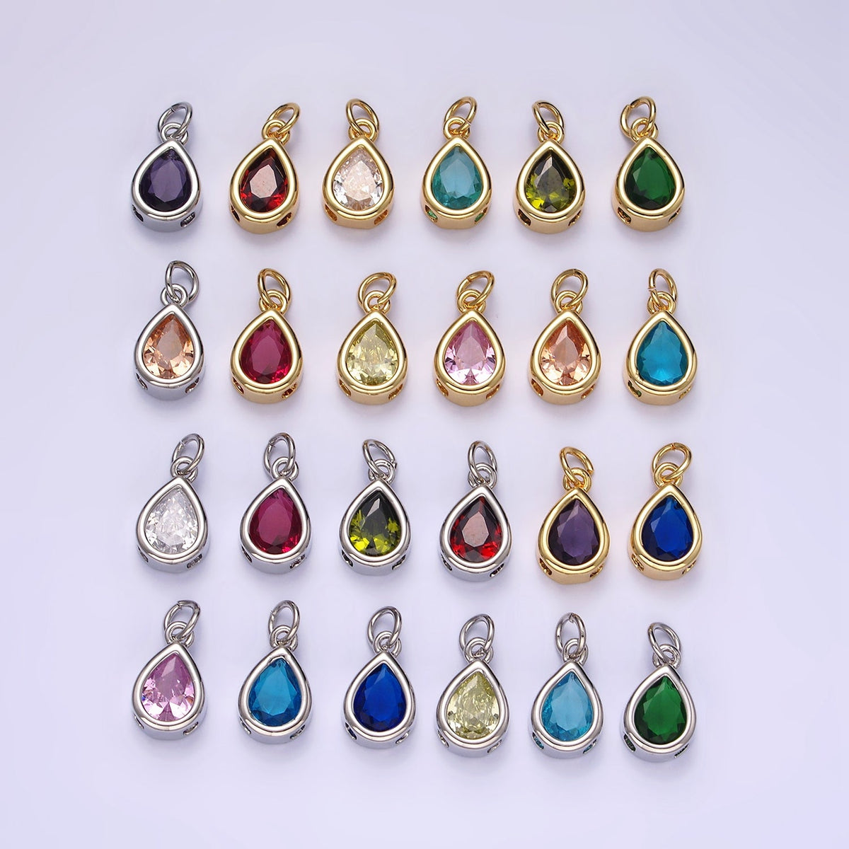 24K Gold Filled 15mm CZ Teardrop Bezel Charm in Gold & Silver | N1625 - N1647