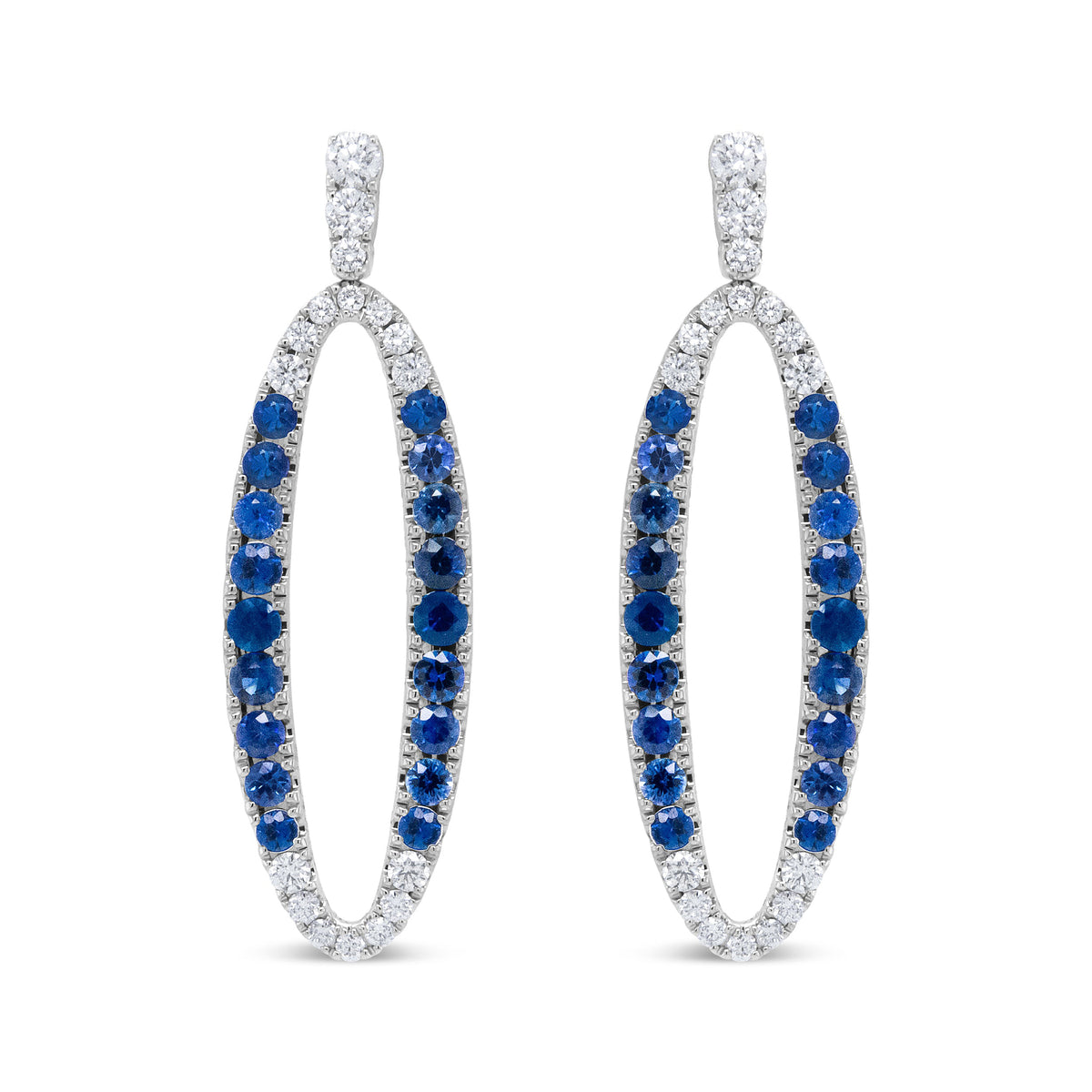18K White Gold 1-1/10 Cttw Blue Diamond and Sapphire Oval Openwork Dangle Earrings