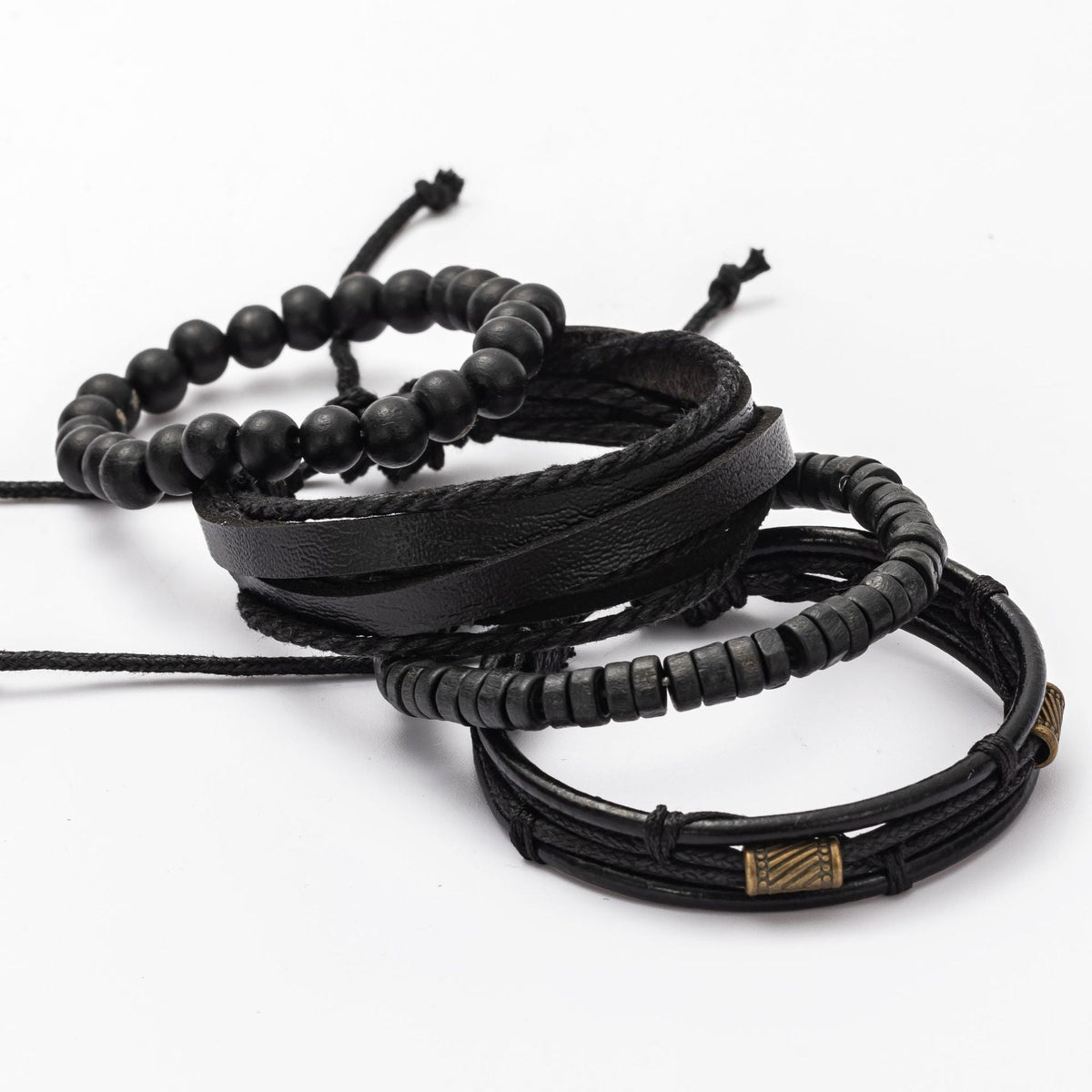Men's Fashion Combination Leather Artistic Retro Wooden Bracelets