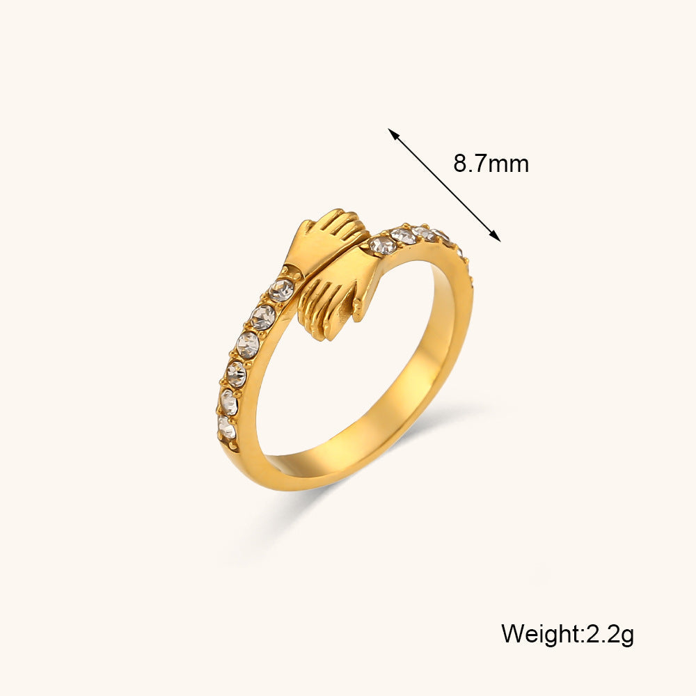 Women's Hands Hugging Zircon Adjustable Stainless Steel Gold Rings