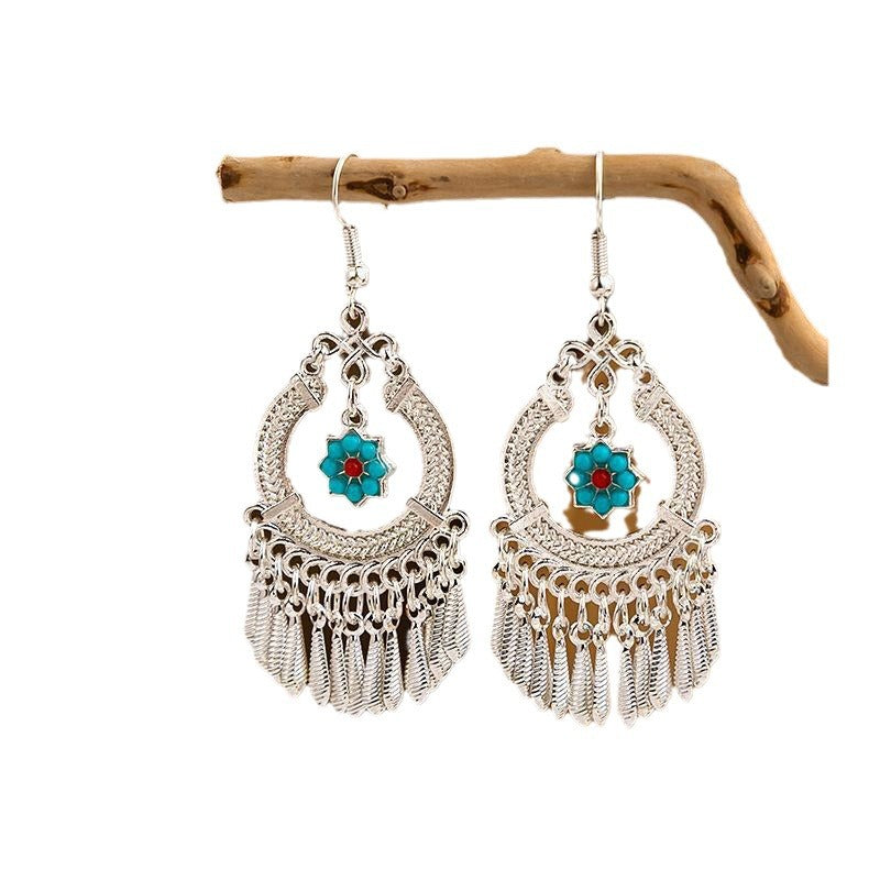 Colorful Long Feather Tassel Scenic Spot Earrings